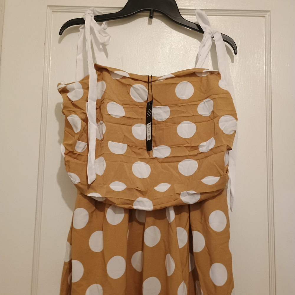 Fashion Nova Tan and White Polka Dot Maxi Dress - Picture 5 of 6